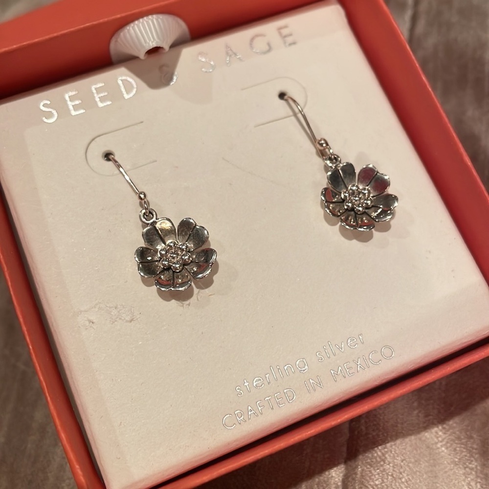 New! Seed & Sage Magnolia Flower Sterling Silver Earrings NWOTS